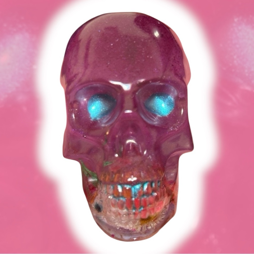 Trippy Floral Resin Skull Figurine Uniquely Handcrafted